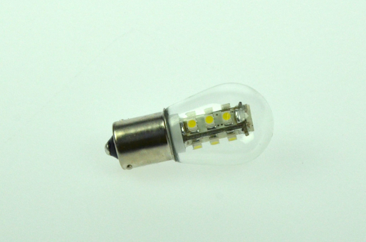 BA15S LED Miniglobe, 15xSMD 3528 150 Lumen kaltweiss 12V 1,6W DC-kompatibel 10-30V   