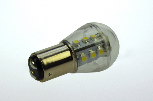 BAY15d LED Miniglobe, 15xSMD 3528 140 Lumen warmweiss 12V 1,6W DC-kompatibel 10-30V 