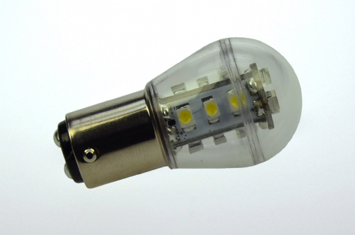 BAY15d LED Miniglobe, 15xSMD 3528 150 Lumen kaltweiss 12V 1,6W DC-kompatibel 10-30V 