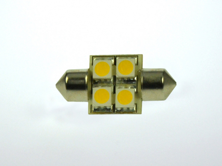 31mm LED Soffittenlampe, 4xSMD 5050 80 Lumen warmweiss 12V 0,7W DC-kompatibel 10-30V   