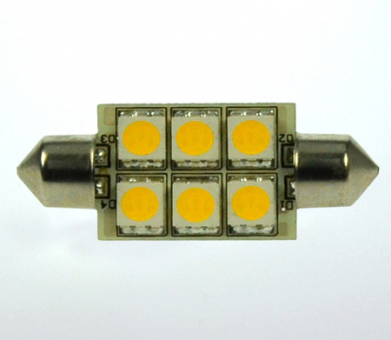 37mm LED Soffittenlampe, 6xSMD 5050 100 Lumen warmweiss 12V 1W DC-kompatibel 10-30V 