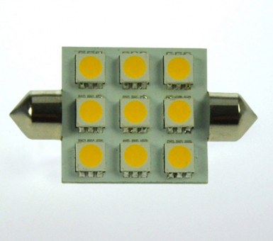 42mm LED Soffittenlampe, 9xSMD 5050 170 Lumen warmweiss 12V 2W DC-kompatibel 10-30V 