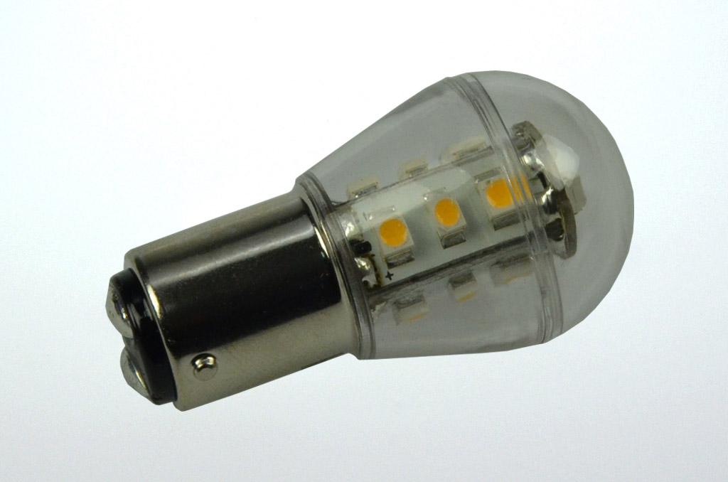 BA15d LED Miniglobe, 15xSMD 3528 140 Lumen warmweiss 12V 1,6W DC-kompatibel  10-30V