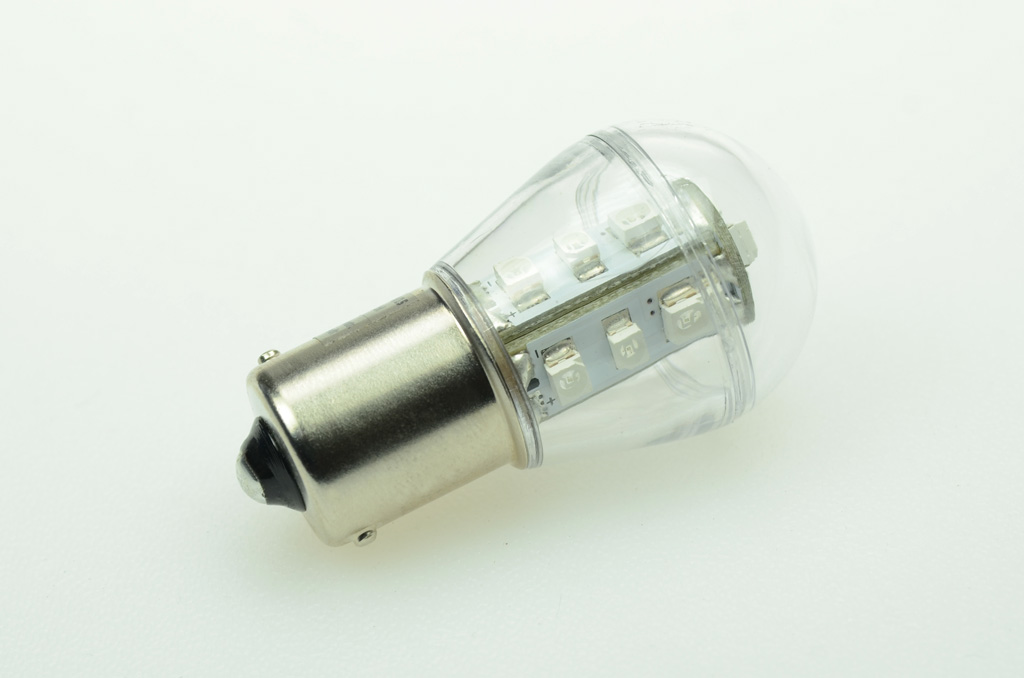 BA15s LED Miniglobe, 15xSMD 3528 51 Lumen grün 12V 0,9W DC-kompatibel 10-30V