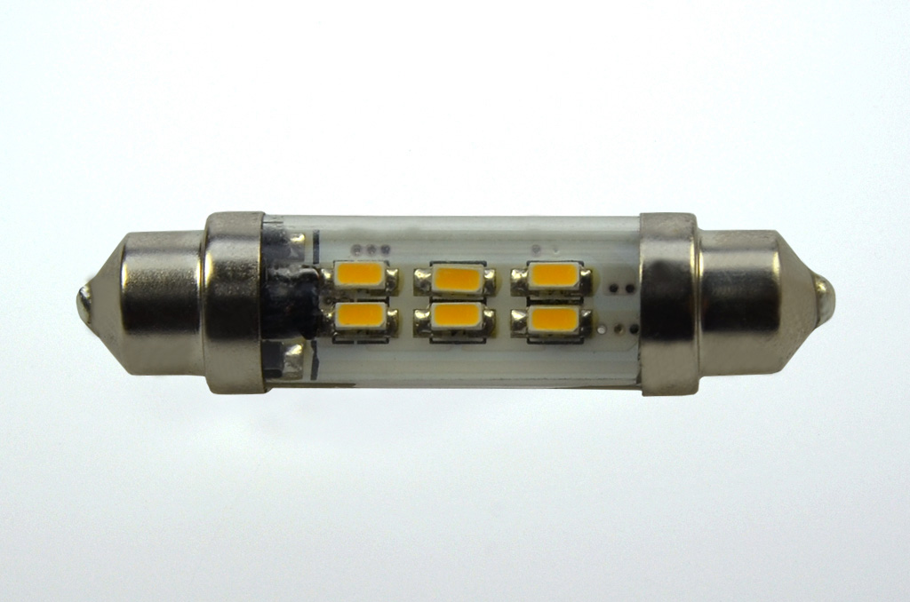 37mm LED Soffittenlampe, 6xSMD 3014 50 Lumen warmweiss 12V 0,5W  DC-kompatibel 10-30V