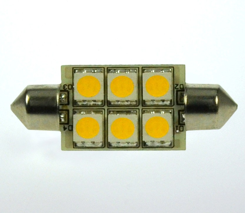 37mm LED Soffittenlampe, 6xSMD 5050 120 Lumen kaltweiss 12V 1W DC-kompatibel  10-30V